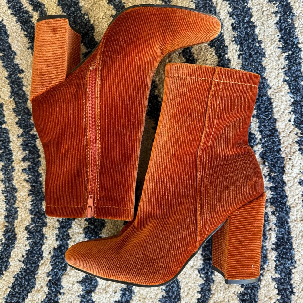 Velvet Rustic Orange Ankle Boots
